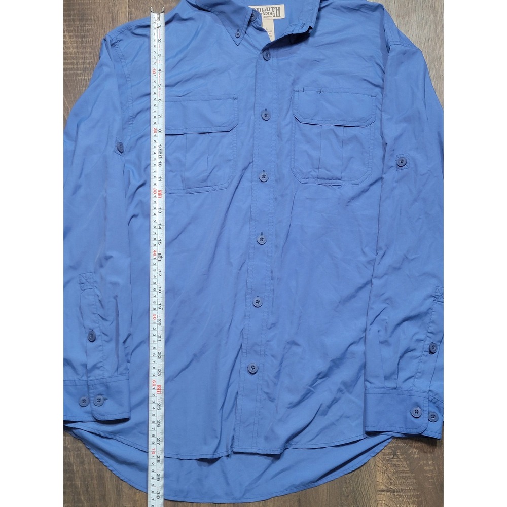 Duluth Trading Co Mens Long Sleeve Button Up Shirt Blue Nylon Size L Outdoor